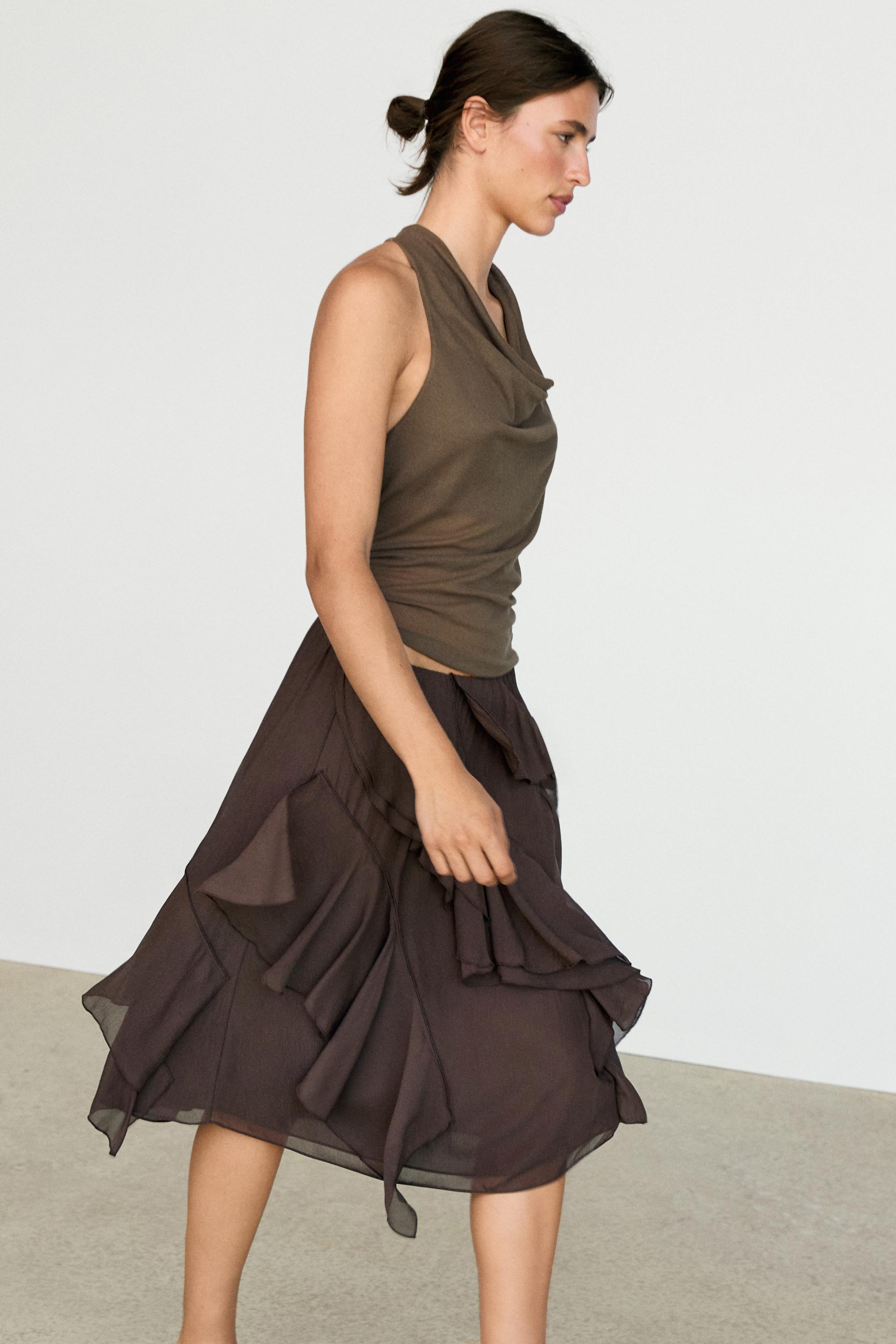 Flowing ruffled midi skirt